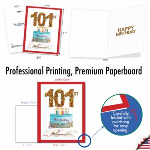 NobleWorks - Jumbo 101th Milestone Birthday Paper Card 8.5 x 11 Inch with Envelope (1 Pack) Oversize Jumbo Big Day 101 J2764MBG