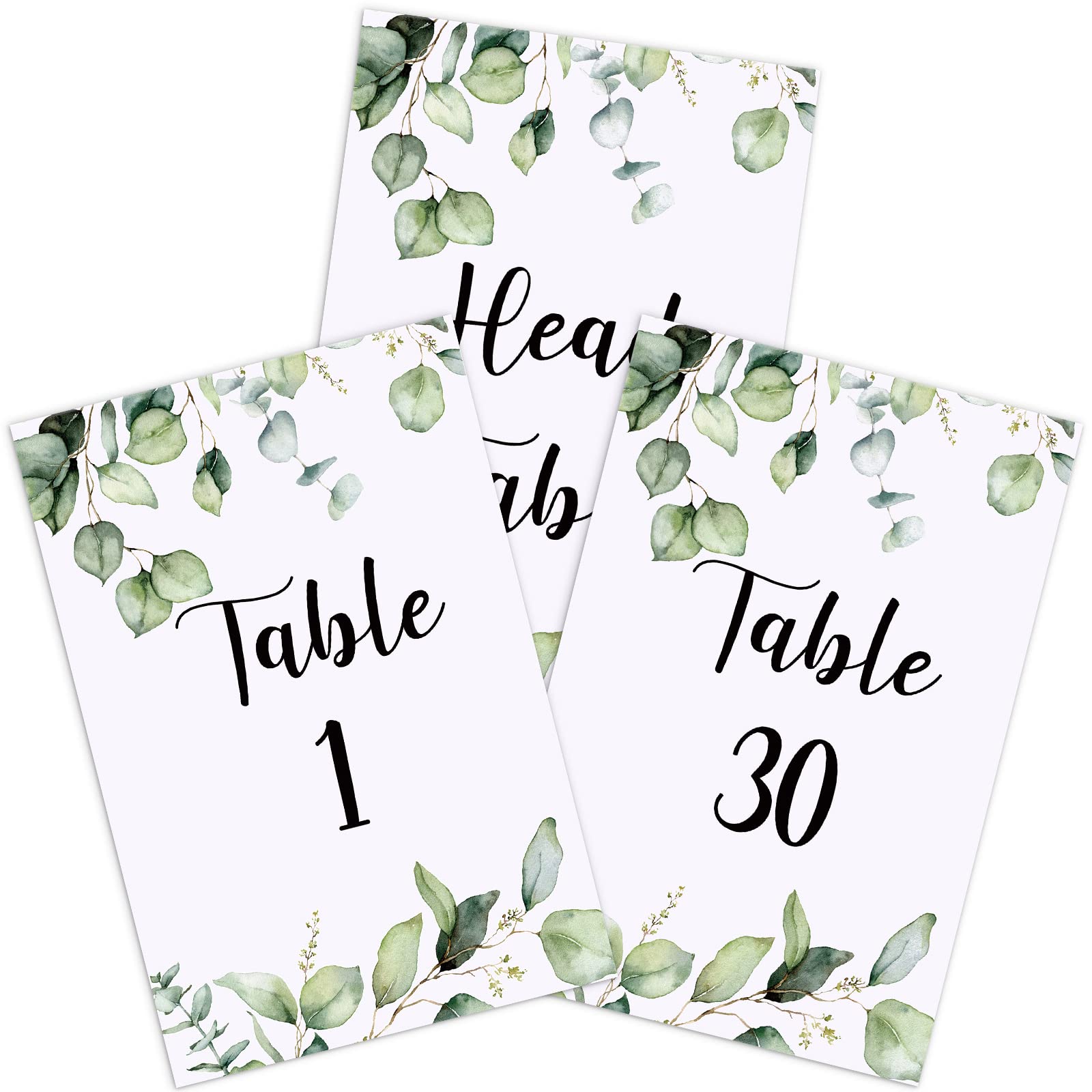 31 Pieces Wedding Table Numbers Cards 1-30 with Head Table Numbers Greenery Eucalyptus Table Cards Double Sided Party Table Numbers for Reception Baby Shower Anniversary Birthday Bridal Party