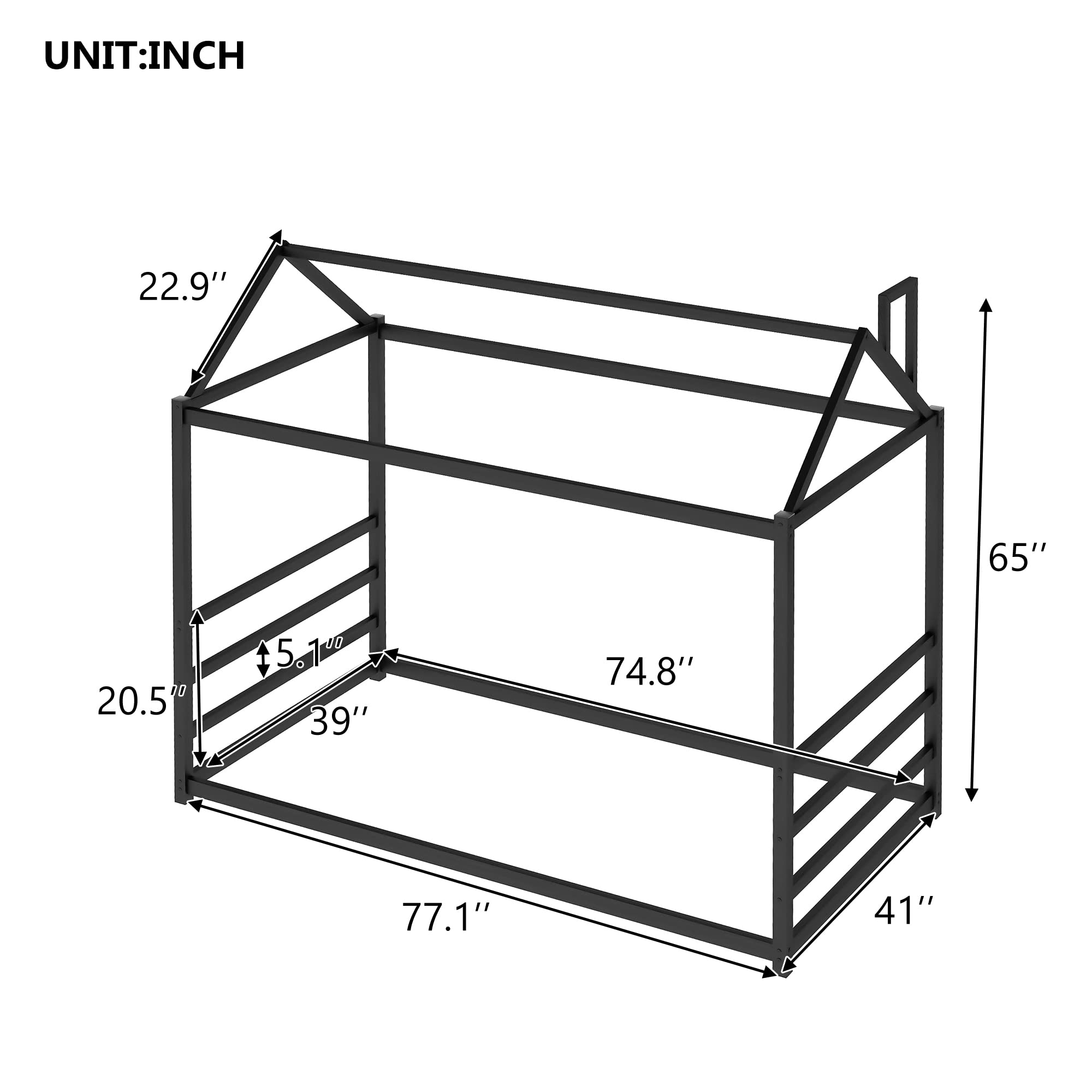 CITYLIGHT House Bed Twin Bed for Kids, Metal Floor Bed Frame with Roof, Montessori Bed for Toddlers, Kids, Girls & Boys (Twin, Black)