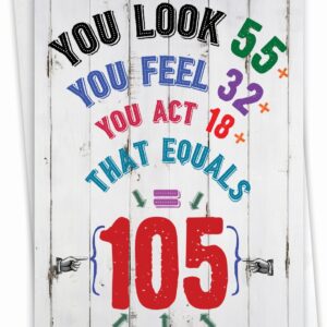 NobleWorks - Milestone Birthday Greeting Card with Envelope (4.63 x 6.75 Inch) - Age Equation-105 C2758MBG