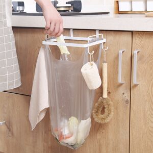 DEDEMCO Stainless Steel Trash Bag Holder Rack 10 x6 In,Over the Cabinet Meal Garbage Container,Hanging Plastic Bags Storage Rack for Kitchen Pantry Garage Bathroom