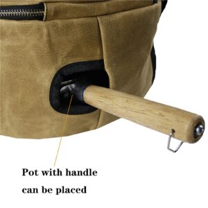 DOUBLEC DC Dutch Pot Storage Bag-For 12 Inch Oven, Pie Carrier with Lid and Handle, Pan More - Wet Wax Waterproof Bumper Fabric Cotton on Top Bottom -perfect for Outdoor Camping, Khaki