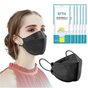 teqifu 60pcs kf94 mask,disposable black masks,4 layers protection filter efficiency>95%,double line nasal frame,highly elastic ear straps,breathable comfort,suitable men women daily use