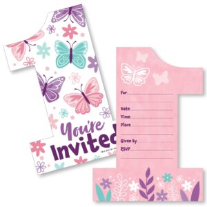 big dot of happiness 1st birthday beautiful butterfly - shaped fill-in invitations - floral first birthday party invitation cards with envelopes - set of 12