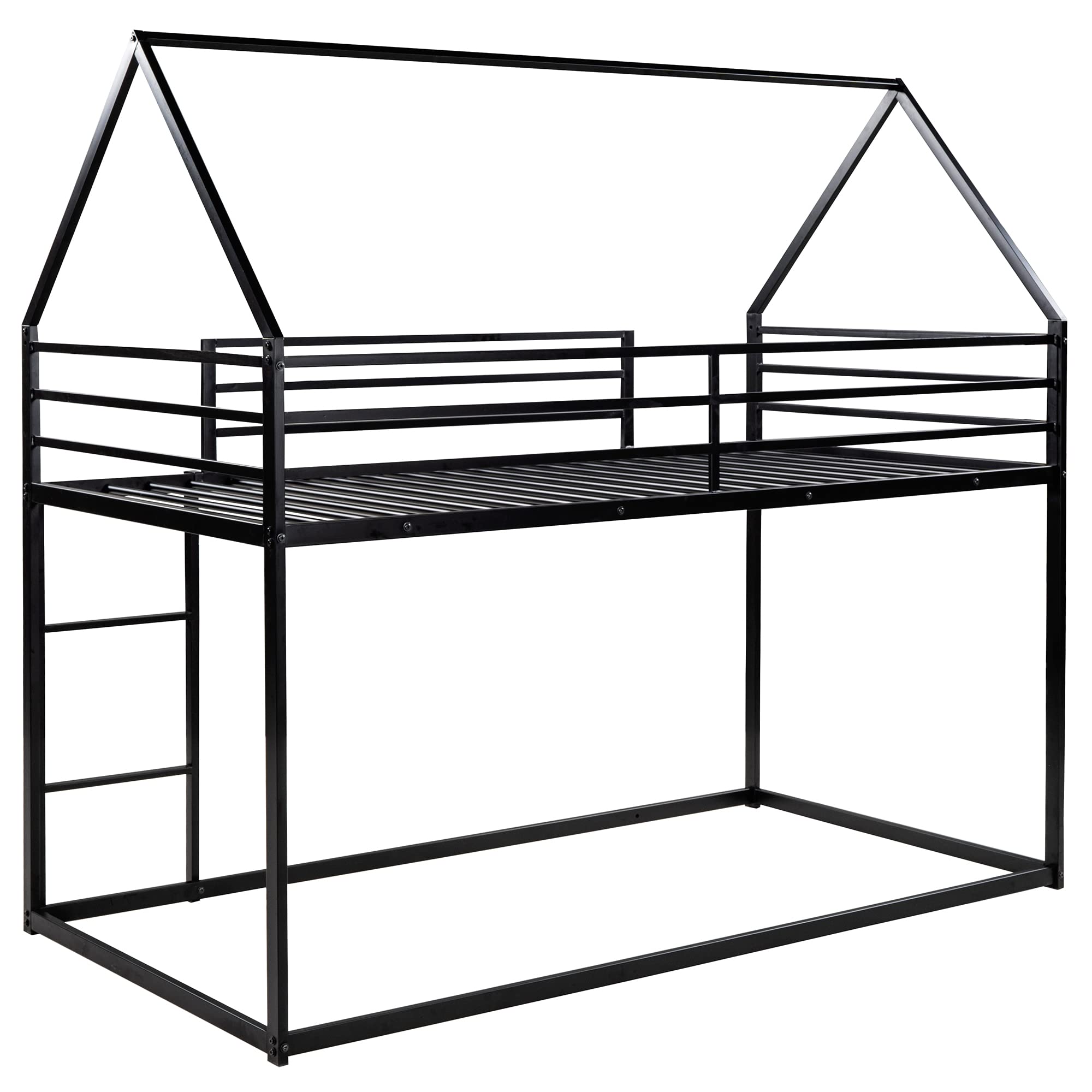 Harper & Bright Designs Twin Over Twin House Bunk Bed with Built-in Ladder, Metal Low Bunk Bed for Kids Girls Boys - Black