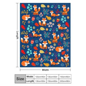 Fox Blanket Flower Soft Comfy Throw Blanket Flannel Fleece Blankets for Bedding Sofa Living Room Kids Adults Boys Girls Gifts 50"X40"