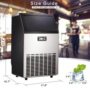 Electactic Ice Maker, Commercial Ice Machine,100Lbs/Day, Stainless Steel Ice Machine with 48 Lbs Capacity, Ideal for Restaurant, Bars, Home and Offices, Includes Scoop Silver