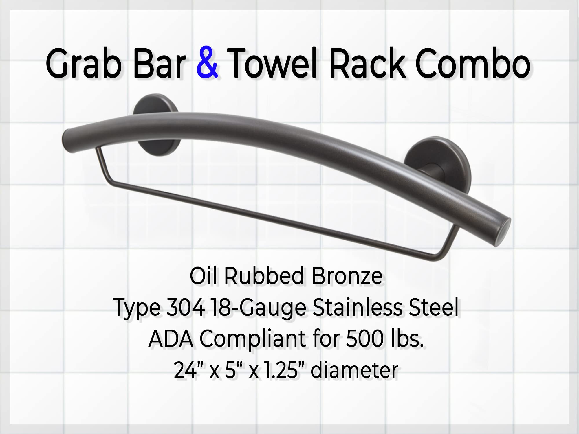 Curved Grab Bar and Towel Rack for Bathroom Shower Kitchen/304 Stainless/Oil Rubbed Bronze/ 24"x 5"