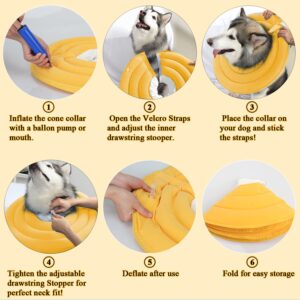 BABYLTRL Dog Cone Collar for After Surgery, Inflatable Pet Recovery Collar for Dogs and Cats, Soft Protective Recovery Cone to Prevent Pets from Touching Stitches, Wounds and Rashes (M, Yellow)