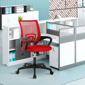 Office Chair Ergonomic Desk Chair Mesh Adjustable Computer Chair Comfortable Adjustable Height Executive Task Chair with Wheel Armrests for Adults Kids, Red