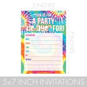 DISTINCTIVS Tie Dye Birthday Party Invitations - Peace, Love, Party - 10 Fill In Invite Cards with Envelopes - Kid, Tween or Teen 60s Groovy Themed Party Supplies