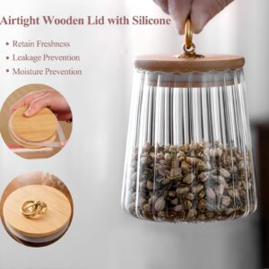 Viovian Glass Storage Coffee Container 650ml(22 FL OZ) Glass Coffee Nuts Canister Glass Jar with Lid Petal Decorative Glass jar with Bamboo Lid for Sugar Coffee Beans Tea Candy Food(Taper)