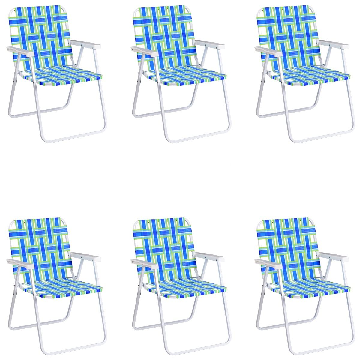 ARLIME 6 PCS Folding Lawn Chairs Set, Portable Outdoor Patio Chairs w/Stable Metal Frame & Armrests, Webbed Folding Beach Chairs Set for Lawn Patio Garden Backyard (Blue)