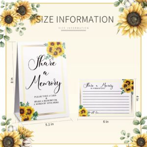 50 Pcs Sunflower Share a Memory Cards Sunflower in Memory Cards Sign Place Cards Seating Place Cards for Celebration of Life Decorations Wedding Funeral Bridal Shower Birthday Anniversary(Black Font)