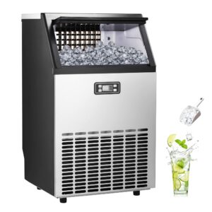 electactic ice maker, commercial ice machine,100lbs/day, stainless steel ice machine with 48 lbs capacity, ideal for restaurant, bars, home and offices, includes scoop silver