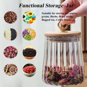 Viovian Glass Storage Coffee Container 650ml(22 FL OZ) Glass Coffee Nuts Canister Glass Jar with Lid Petal Decorative Glass jar with Bamboo Lid for Sugar Coffee Beans Tea Candy Food(Taper)