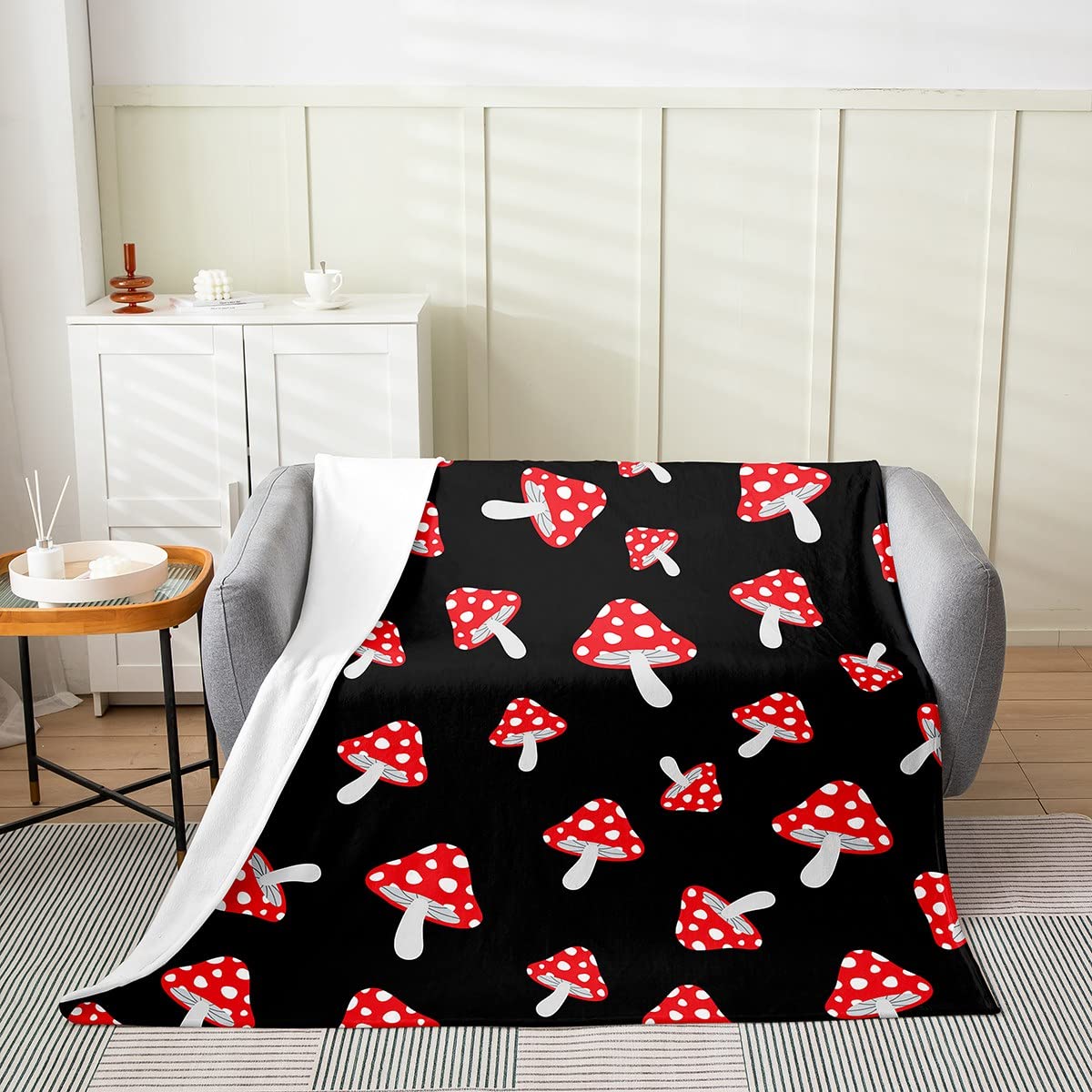 Mushrooms Fleece Throw Blanket for Bed Sofa Couch,Kids Botanical Plants Flannel Fuzzy Blanket All Season Natural Wild Fungus Bed Blanket,Nature Lover Gift Room Decor Plush Blanket Baby 30"x40"