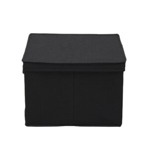 Household Essentials Square Canvas Storage Box With Lid, 15x15x10 in, Black Linen, Set of 2