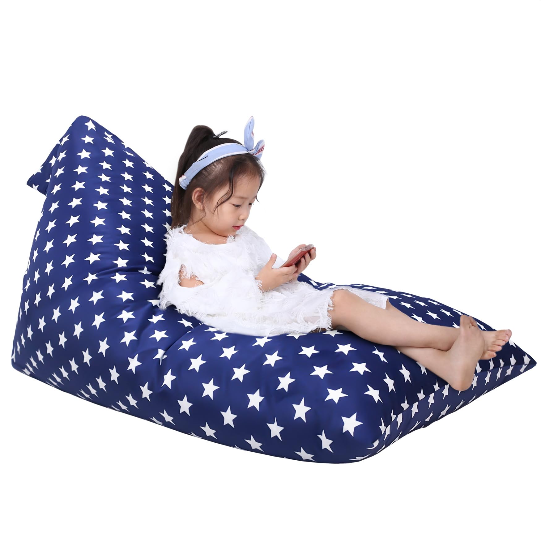 Jorbest Stuffed Animal Storage Bean Bag Chair for Kids and Adults, Stuffed Animal Bean Bag Storage, Luxury Velvet Soft Bean Bag Cover Only (Navy with White Stars 200 L/52 Gal)