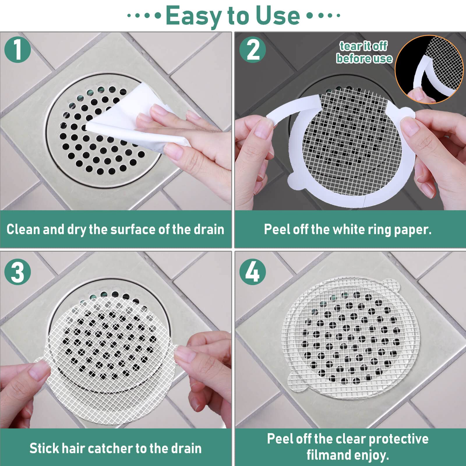 60 Pack Disposable Shower Drain Hair Catcher - Mckanti 3.54 Inch Disposable Hair Catchers Mesh Sticker Strainers for Shower Drain Bathroom Bathtub Kitchen Sink Washbasin Floor Drain Balcony Drain Hole