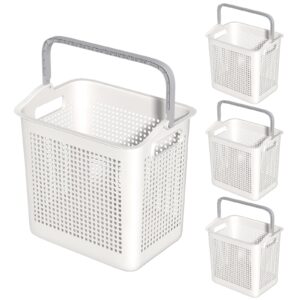 tyminin pack of 4 plastic laundry hamper basket, dirty clothes storage hamper bin with handle, white