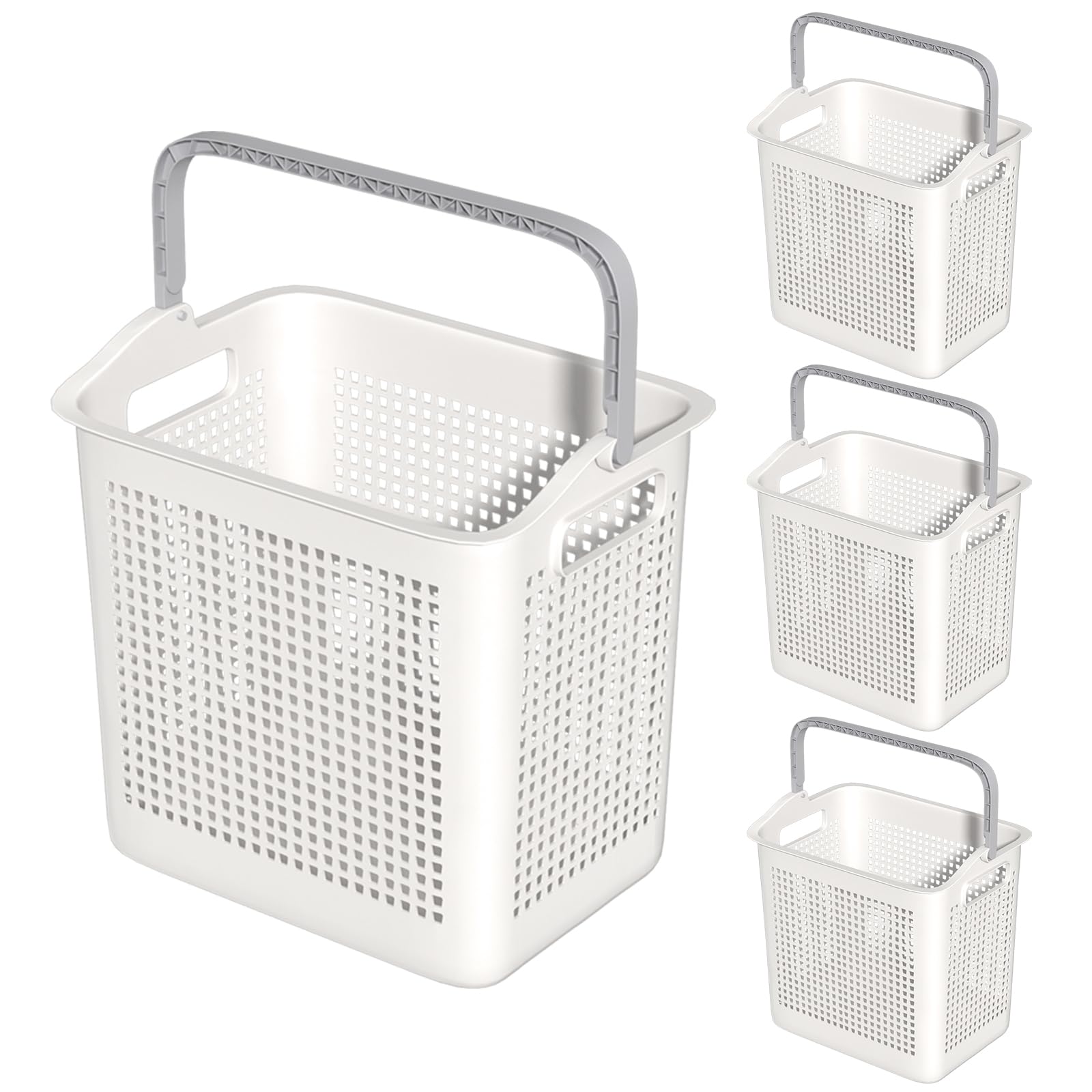 Tyminin Pack of 4 Plastic Laundry Hamper Basket, Dirty Clothes Storage Hamper Bin with Handle, White