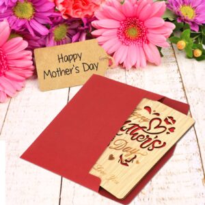 HOWAF Mother's Day Greeting Card, Best Mum Ever Wooden Card for Mother's Birthday Gift, Real Bamboo Heart Printed Greeting Cards for Happy Mother's Day Celebration, Wooden Greeting Card To My Mum