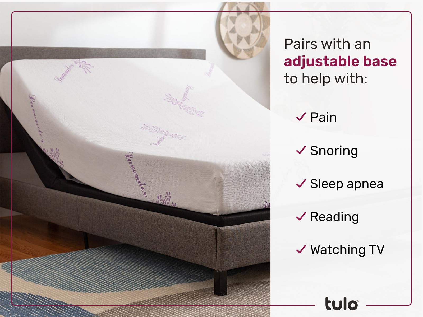 Tulo by Mattress Firm | 12 INCH Memory Foam Lavender Mattress | Pain-REDUCING Pressure Relief | King Size