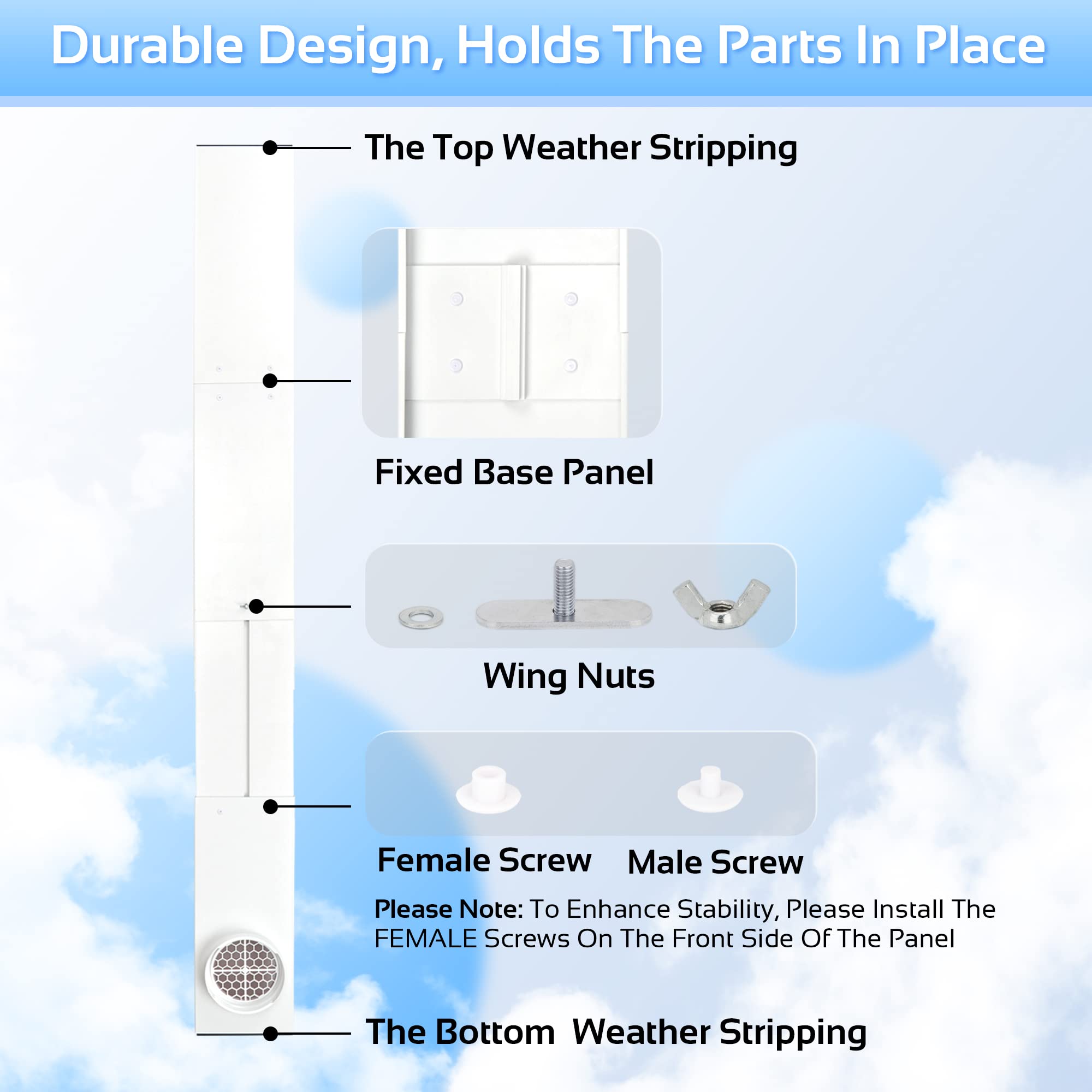 Garfine Portable AC Window Seal Kit Compatible with 5.9 inch Hose, Max Length 61.4”, Window Vent Kit with Vent Screen, 2 Types of Weather Stripping and Window Lock for Window & Patio Sliding Door