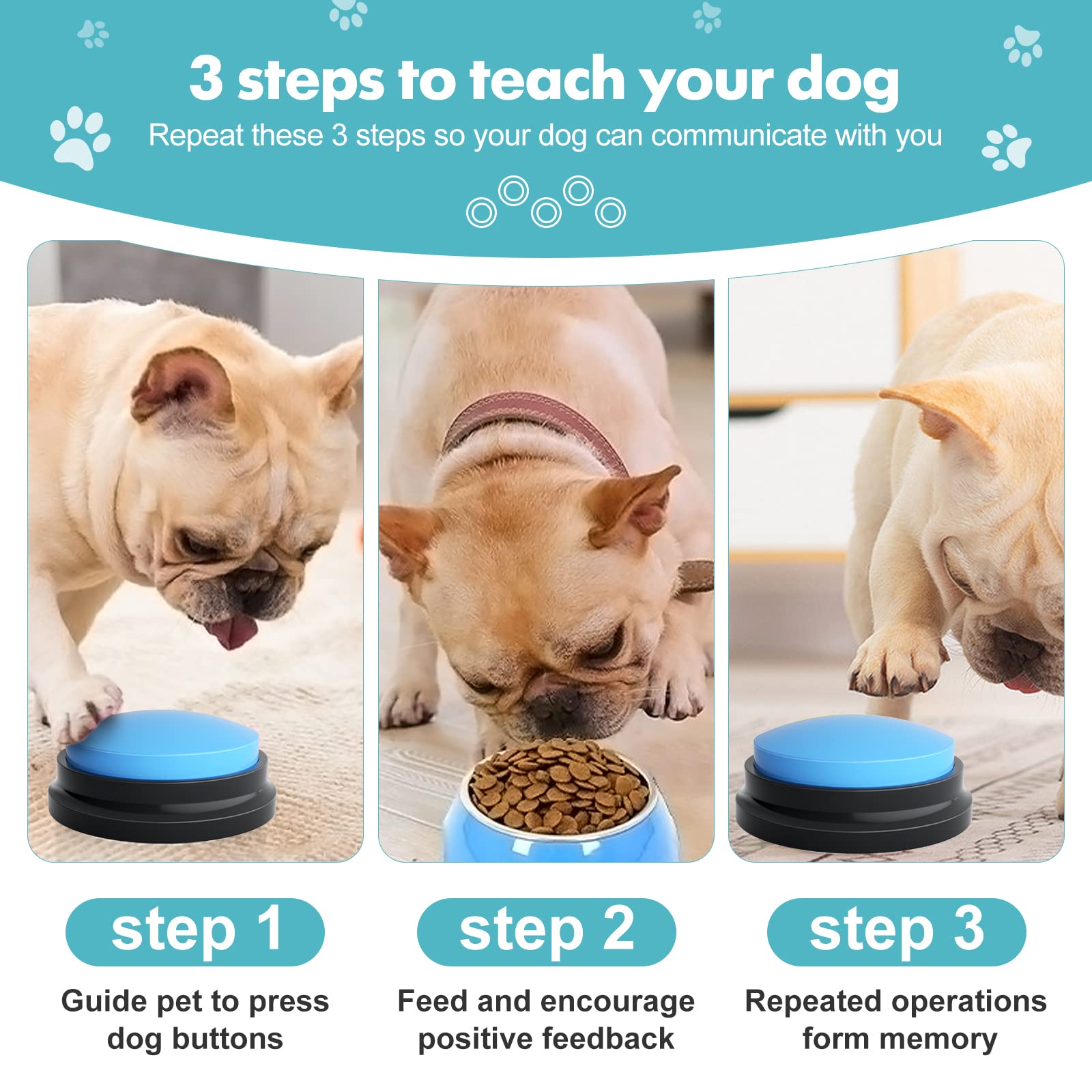 5 Pack-Dog Buttons for Communication Starter Pack,𝘿𝙤𝙜 𝘽𝙪𝙩𝙩𝙤𝙣𝙨 𝙏𝙖𝙡𝙠,Training Pet to Speaking Buttons,Speech Buttons with Words Voice Record Buttons,Push Buttons to Talk-Dog Gifts&Stuff