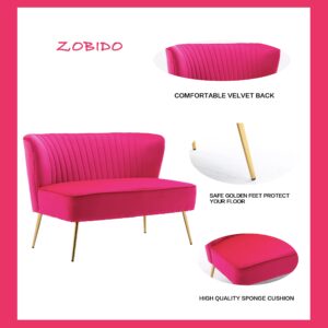 ZOBIDO Velvet Couch Modern Loveseat Sofa Twin Size Contemporary Sofas Upholstered Couch with Contemporary Velvet Upholstered Sofa Couch for Living Room and Bedroom (Rose red)