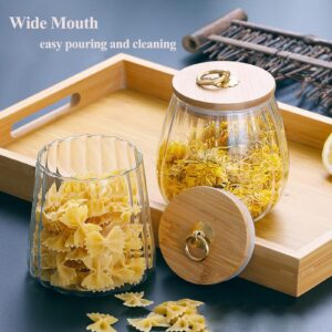 Viovian Glass Storage Coffee Container 650ml(22 FL OZ) Glass Coffee Nuts Canister Glass Jar with Lid Petal Decorative Glass jar with Bamboo Lid for Sugar Coffee Beans Tea Candy Food(Taper)