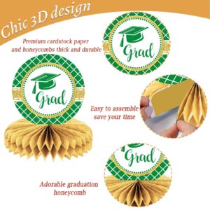 10PCS Class of 2024 Graduation Party Decorations 2024 Congrats Grad Honeycomb Centerpieces Congratulate Graduation Table Toppers for Graduation Party Favor Supplies(Green)