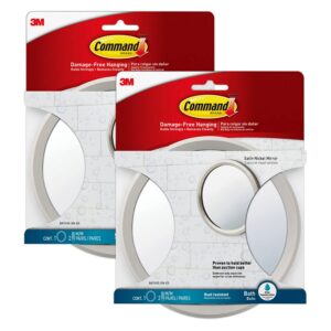 command bath mirror, total 2 mirrors with 4 command strips, 2 pack of 1 mirror, organize bathroom