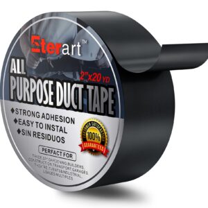 eterart duct tape haevy duty strong industrial max strength tape, no residue and tear by hand, multi-purpose, indoor & outdoor use, 2 inch x 20 yards (black)