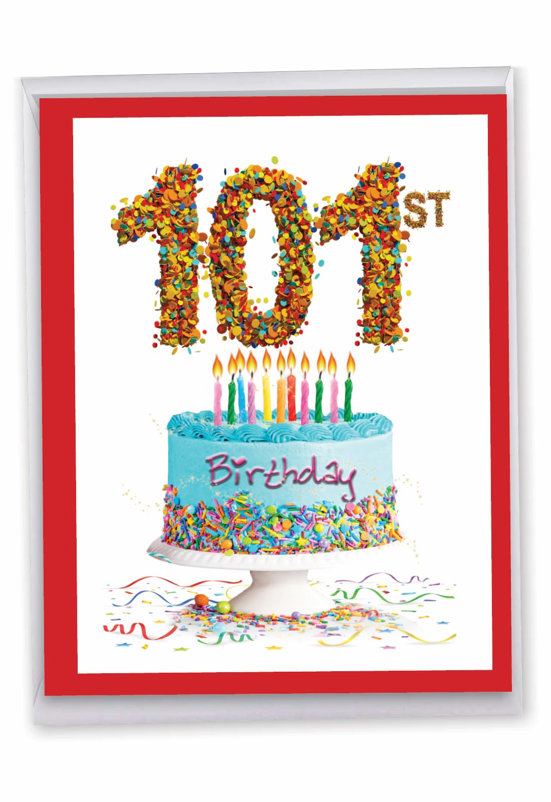 NobleWorks - Jumbo 101th Milestone Birthday Paper Card 8.5 x 11 Inch with Envelope (1 Pack) Oversize Jumbo Big Day 101 J2764MBG