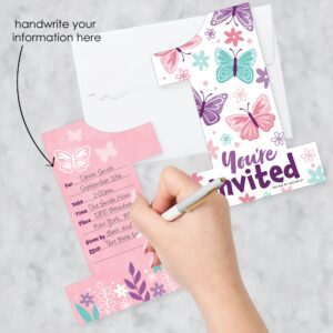 Big Dot of Happiness 1st Birthday Beautiful Butterfly - Shaped Fill-In Invitations - Floral First Birthday Party Invitation Cards with Envelopes - Set of 12