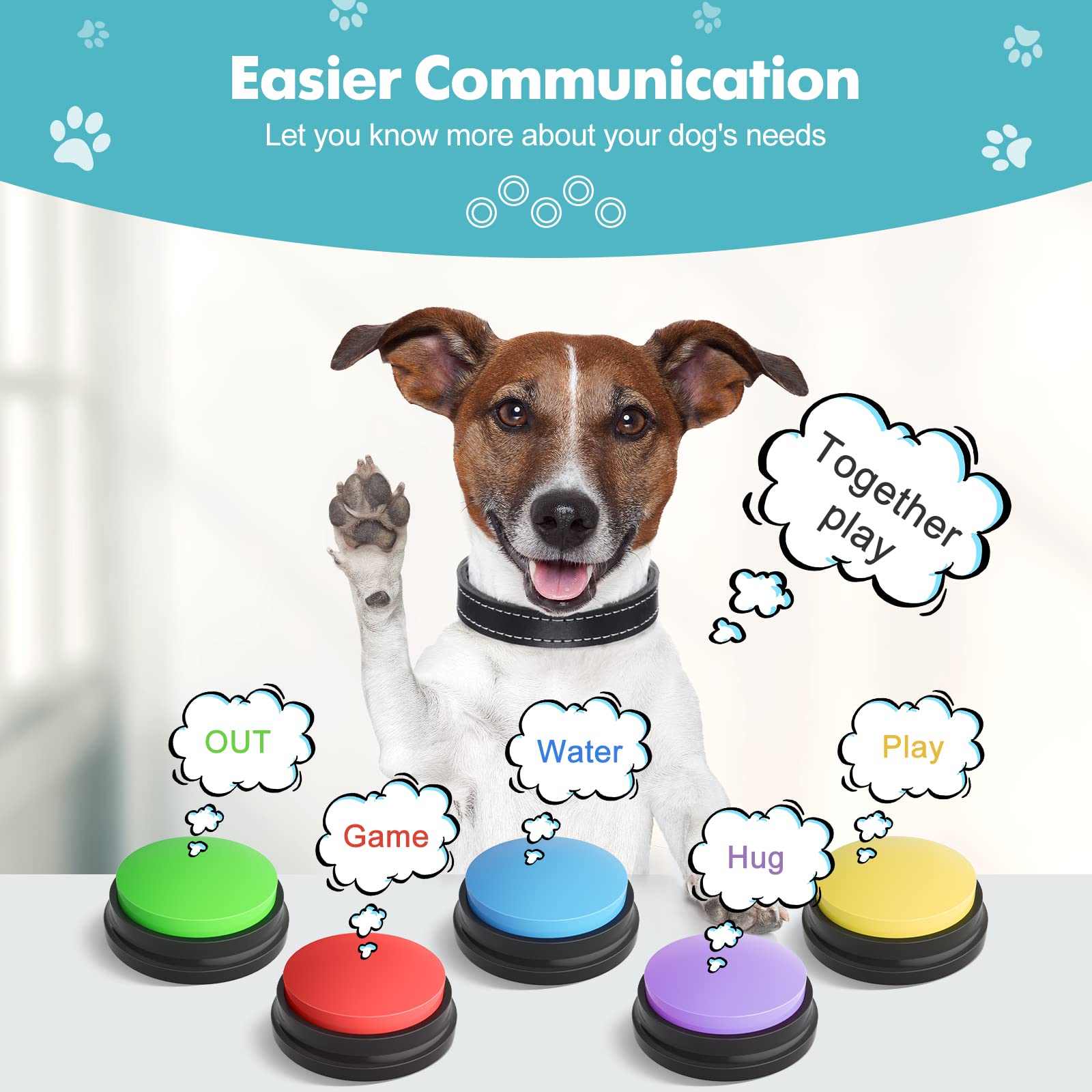 5 Pack-Dog Buttons for Communication Starter Pack,𝘿𝙤𝙜 𝘽𝙪𝙩𝙩𝙤𝙣𝙨 𝙏𝙖𝙡𝙠,Training Pet to Speaking Buttons,Speech Buttons with Words Voice Record Buttons,Push Buttons to Talk-Dog Gifts&Stuff