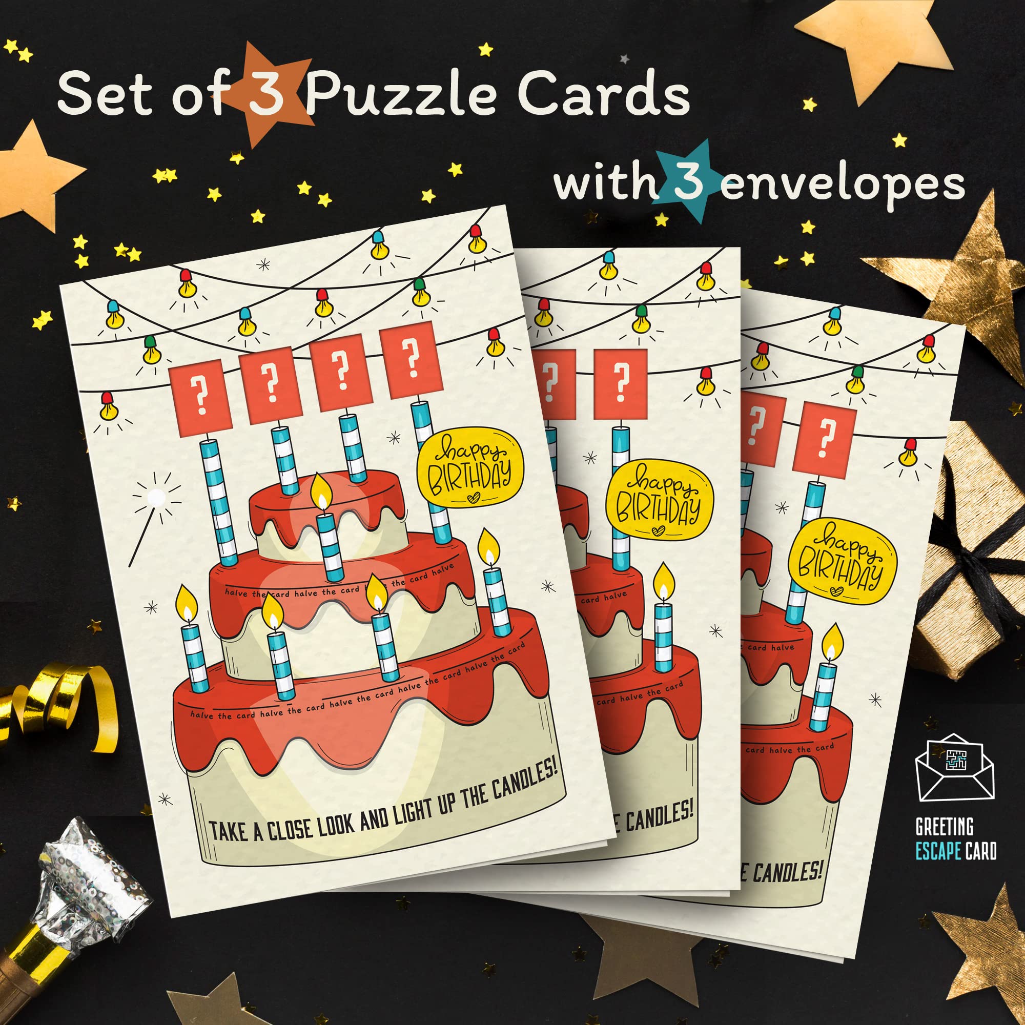 iDventure 3x set puzzle greeting Birthday cards for puzzle enthusiasts. Clever combination of Birthday card & Escape Room