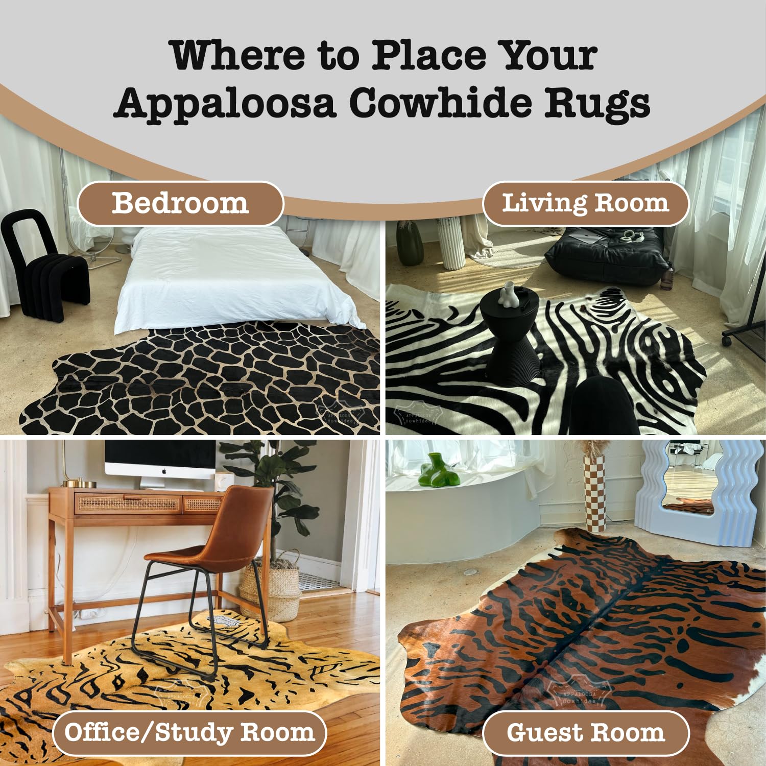 Animal Print Cowhide Rug Collection - Natural Cowhide Rugs for Living Room & Bedroom - Shiny & Modern Accent Rug - Genuine Leather & Fur Cow Hide Rug - Giraffe Large