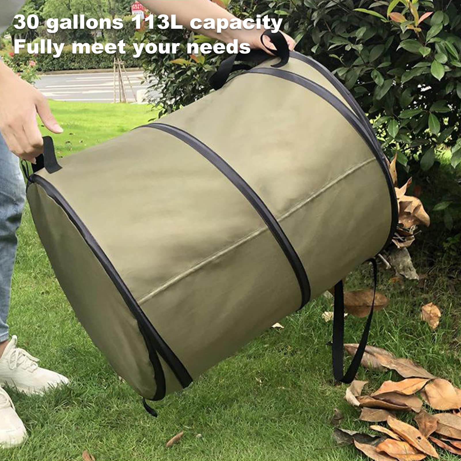 Atyhao 113L Collapsible Trash Can 30 Gallon Recycling Large Leaf Garbage Bag with 4 Handles