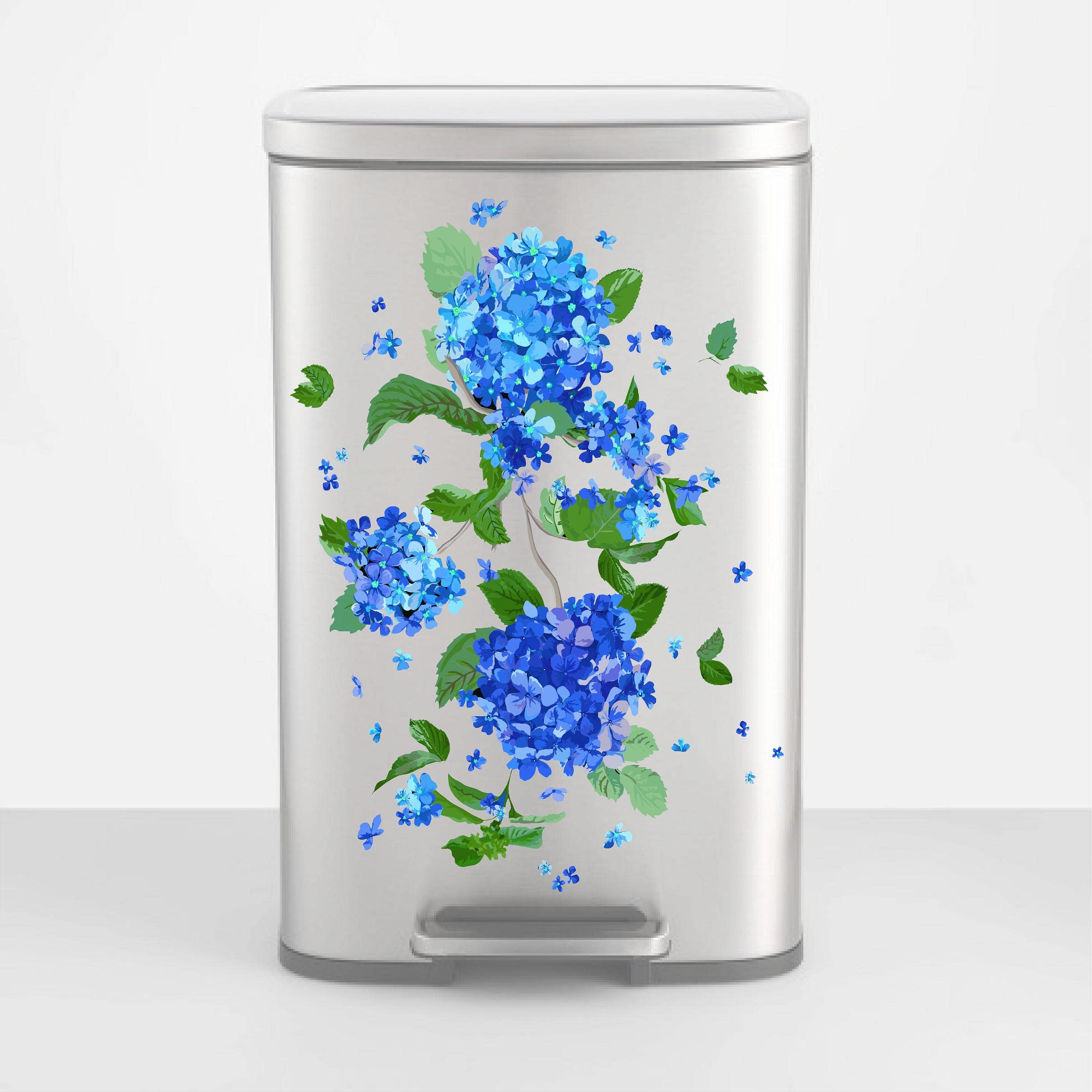 Blue Hydrangea Blooms Large Trash Can Decal (for 8 Gallon Trash cans and Larger)