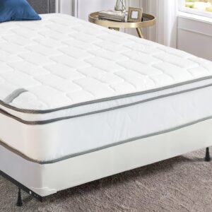 Mattress Comfort, 10-Inch Meduim Plush Eurotop Pillowtop Innerspring Mattress & 8" Wood Box Spring Set with Frame, Twin