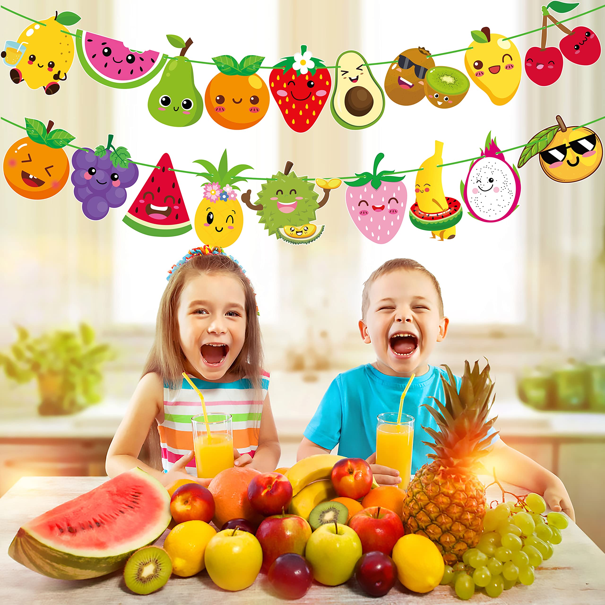 Fruit Theme Birthday Party Decorations Twotti Frutti Party Banner Cute Fruit with Smiling Face Patterns Garland for Summer Fruit Birthday Party Baby Shower Supplies