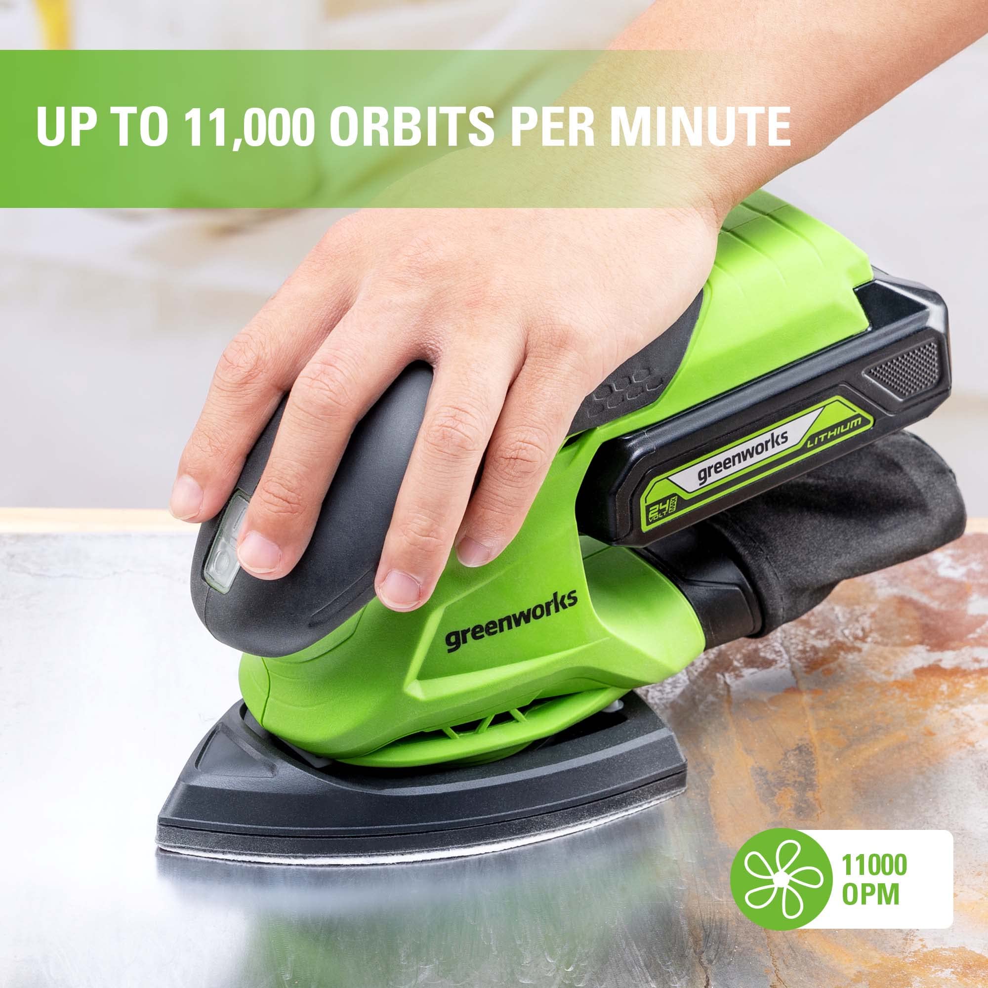 Greenworks 24V Finishing Mouse Sander 11,000 OPM Cordless with 2Ah Battery and Charger