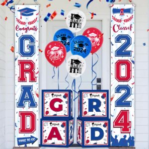 Graduation Decorations Class of 2024, 4 Pcs Red and Blue Graduation Balloon Boxes, 2024 Graduation Decorations, High School and College Graduation Party Decorations Supplies