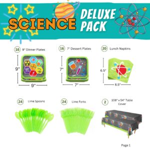 Blue Orchards Science Party Deluxe Party Supplies Pack (143 Pieces for 16 Guests) - Science Party Decorations, Chemistry Party, Mad Scientist Birthday, Plates and Napkins, Science Party Favors