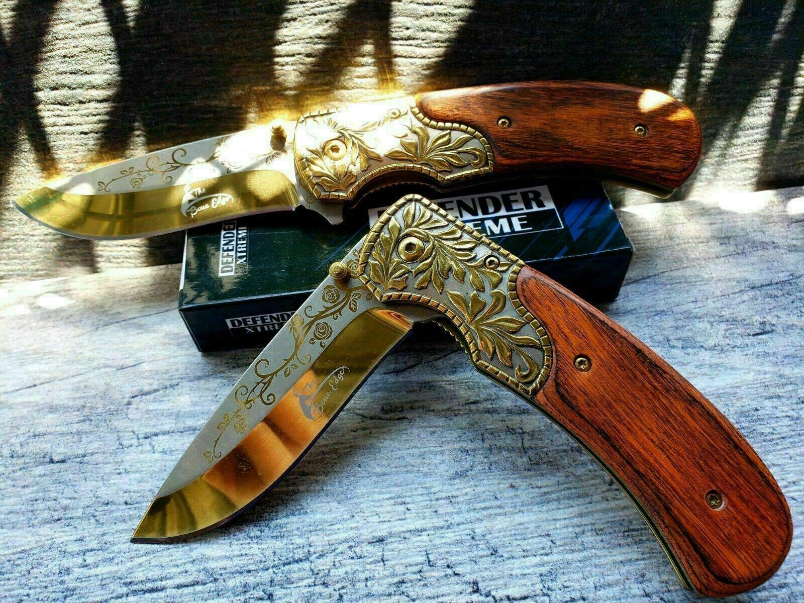 masterdish Gold WOOD HANDLE Pocket Knife Rainbow Gold Blade 3cr13 Steel Overall Length 8.5inch cvrt-1-4