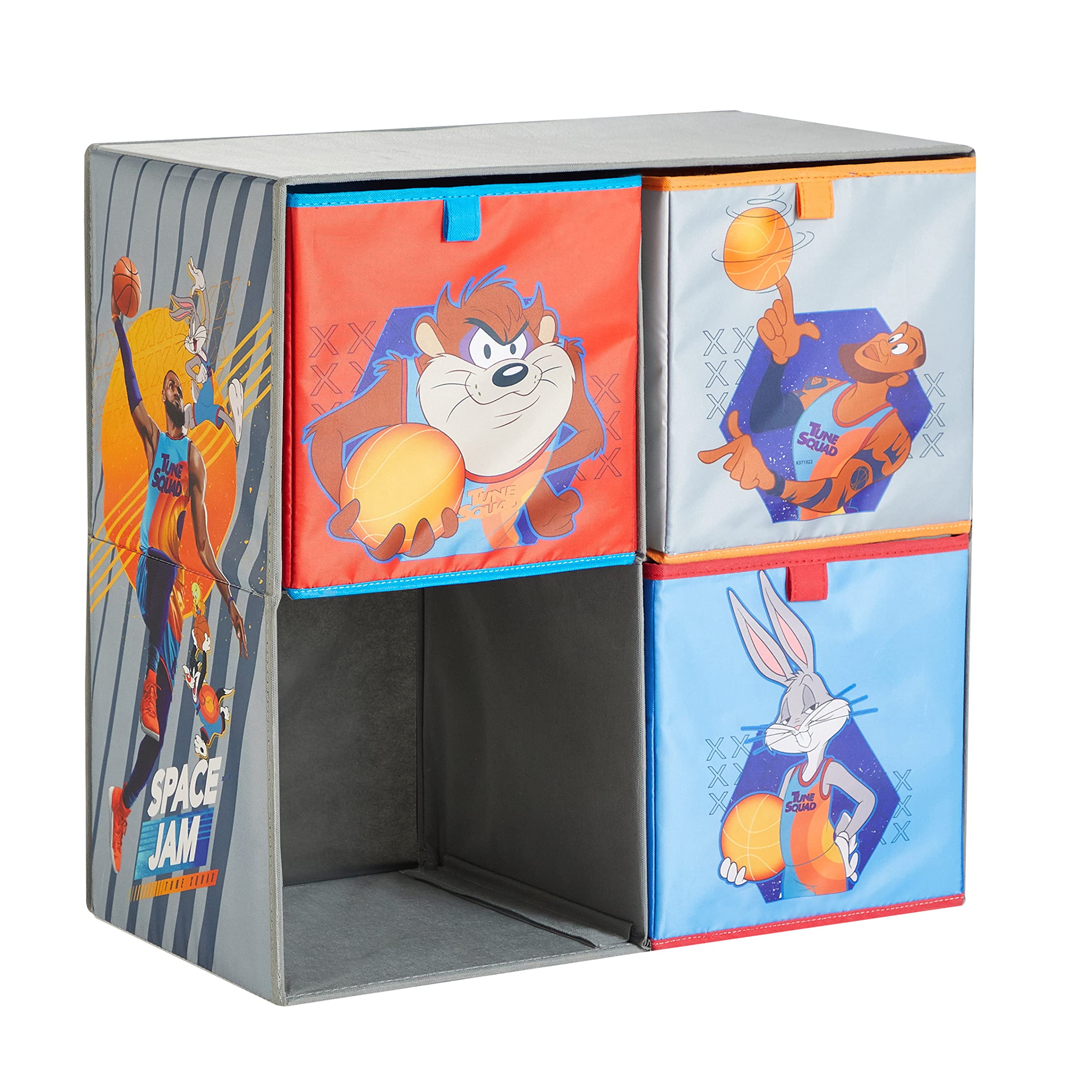 Idea Nuova Space Jam Collapsible Storage Cubby Unit and Bookshelf with 3 Collapsible Cubes