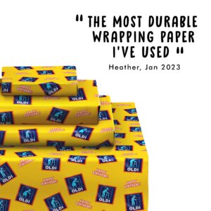 CENTRAL 23 - Funny Wrapping Paper - 6 Sheets of Gift Wrap - 'Happy Birthday Oldi' - Blue Yellow - For Husband Wife - Mom Dad - Recyclable